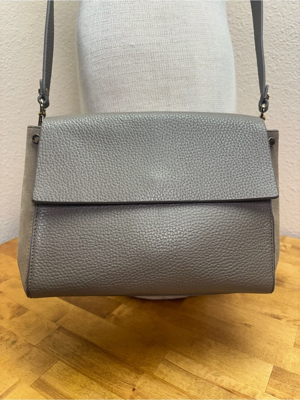 Treasure & Bond Leather Suede Flap Crossbody Bag Grey Taupe Purse Medium